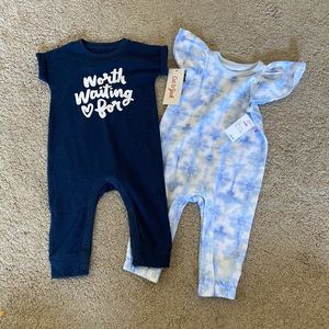 NWT 3-6 month blue rompers- 2pk